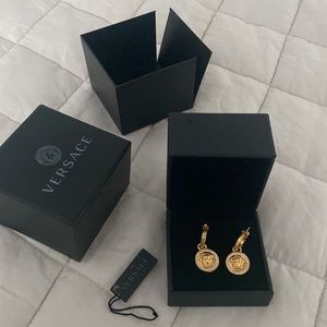 Goldtone & Crystal Versace Medusa Drop Earrings